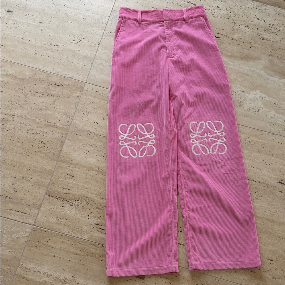 Loewe Pink Corduroy Pants with White Embroidery